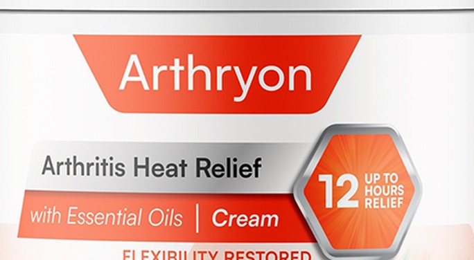 Acercamiento al frente del bote de Arthryon con la leyenda Arthritis Heat Relief with Essential Oils