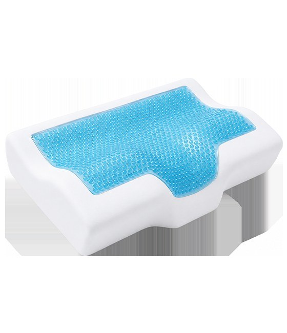 CoolPillow contoured memory foam pillow with a blue gel panel on top