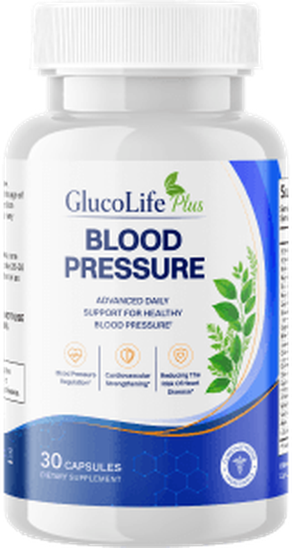 GlucoLife Plus Blood Pressure Capsules bottle, 30 capsules, dietary supplement