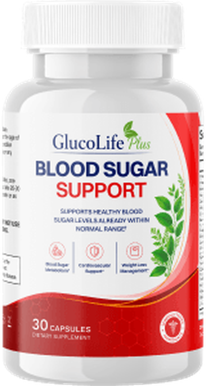GlucoLife Plus Blood Sugar Support Capsules bottle, 30 capsules, dietary supplement