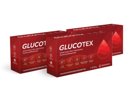 Drei Dosen Glucotex, das vom Anbieter als Bestseller markierte Paket