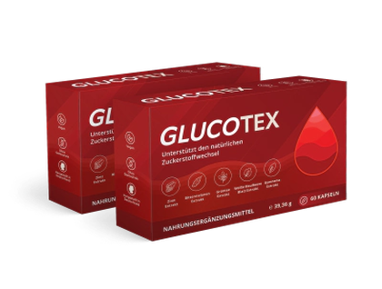 Zwei Dosen Glucotex, das mittlere Paket des Anbieters