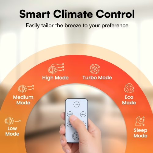 Heatoor remote control with high, turbo, medium, eco, low and sleep modes