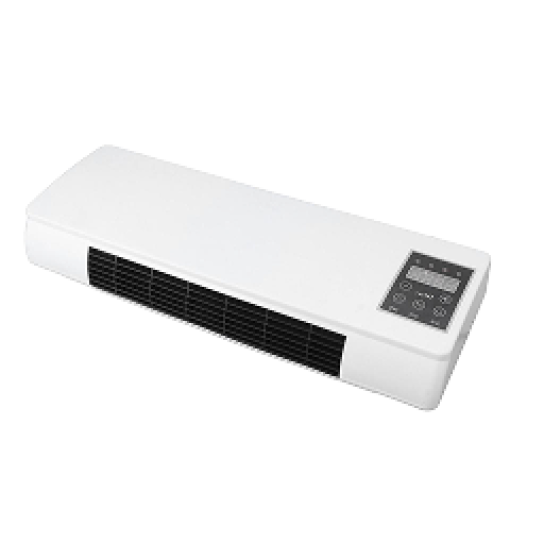 Heatoor compact wall heater, white body with a black grille and touch panel