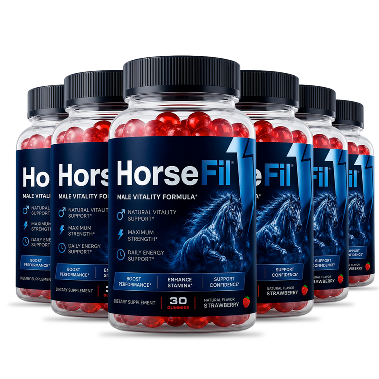 Six bottles of HorseFil gummies arranged together, the tier the seller marks as its biggest discount