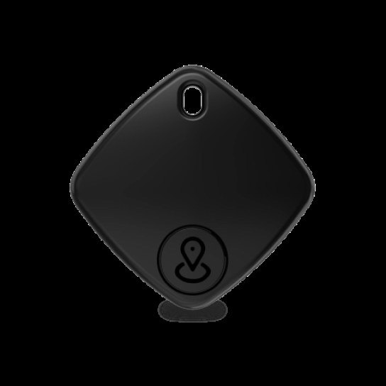 iTagPro tracker, a small black square tag with a keyring hole