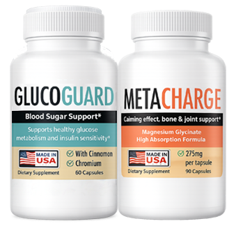 GlucoGuard and MetaCharge bottles, the pair in the four bottle pack