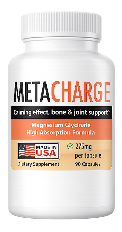 MetaCharge bottle, 90 capsules, magnesium glycinate 275 mg per capsule