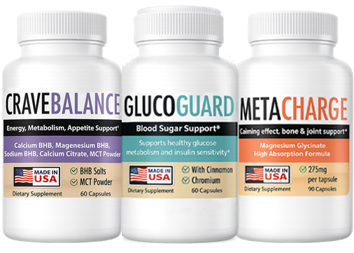 The three bottles in the Novuglyca variety pack: CraveBalance, GlucoGuard and MetaCharge