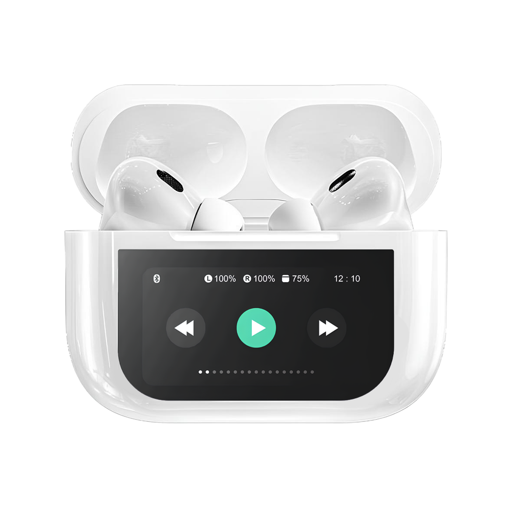Wireless earbuds in a charging case, used as the White colour swatch on the NuroDerma checkout