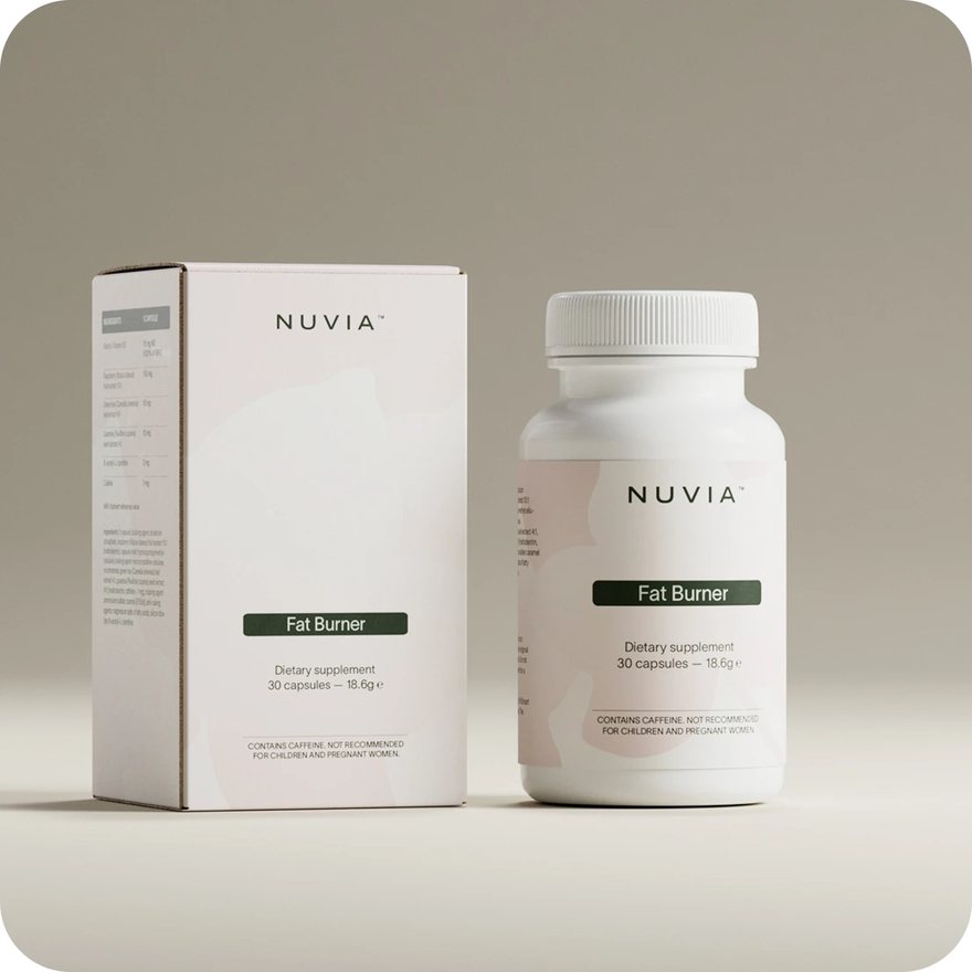 Nuvia ingredients illustration from the seller's website showing raspberry and green tea