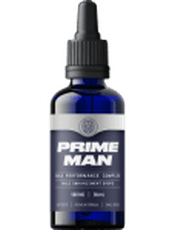 Prime Man Male Enhancement Drops bottle, a dark blue dropper bottle
