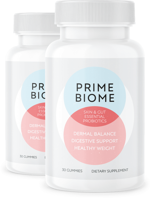 Two bottles of PrimeBiome gummies