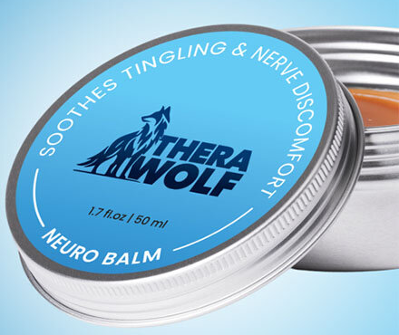TheraWolf Neuro Balm aluminium tin, blue lid reading soothes tingling and nerve discomfort, 1.7 fl oz 50 ml