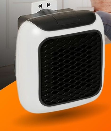 WellHeater compact plug in heater, white body with a black grille
