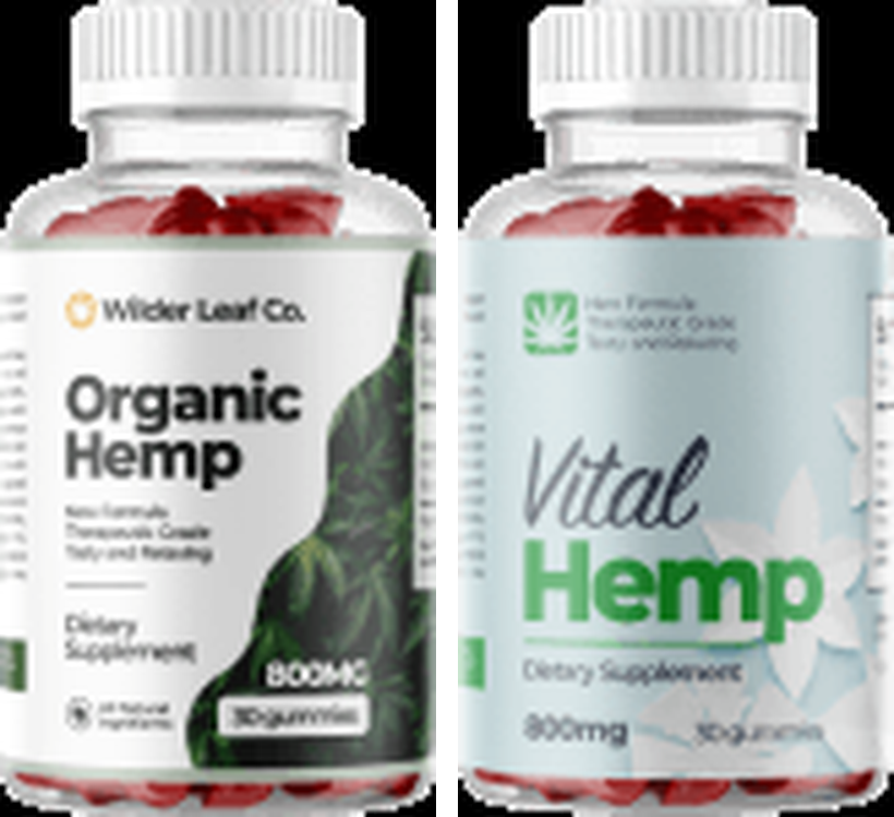 Wilder Leaf Co. and Vital Hemp gummy bottles side by side, both 800 mg, 30 gummies